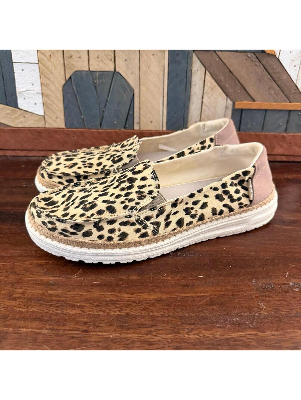 Hey Dude Women’s Lena Leopard Angora Slip-On Shoes 9